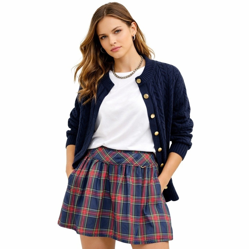 Tartan Plaid Mini Skirt Sz XS Blue Green Academia Preppy Holiday Chic Mimi Chica